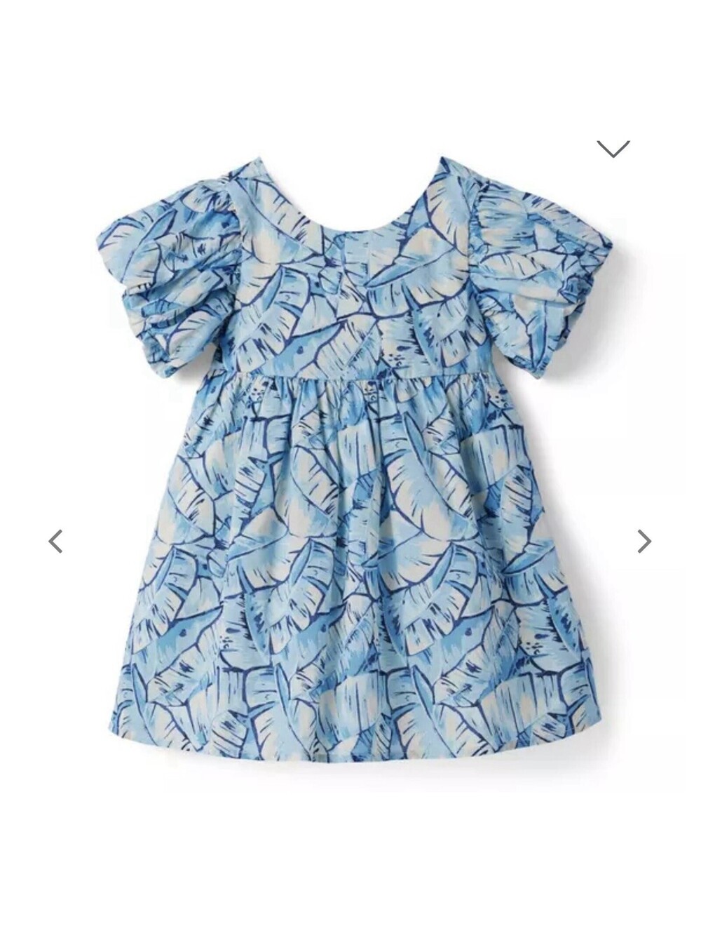 Janie and Jack Girls 5 Dress Floral Blue Palm Leaf Bubble Sleeve Cotton A-line